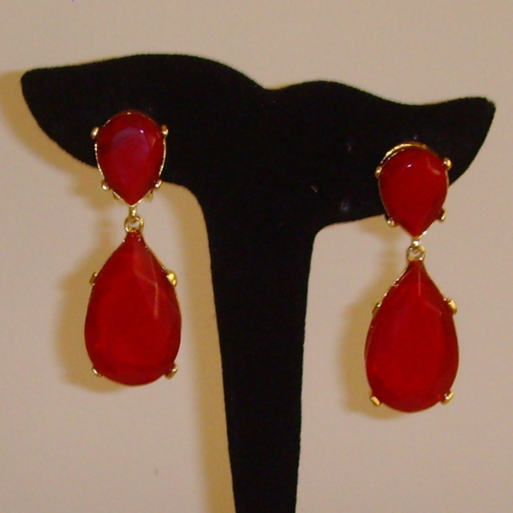 Kenneth Jay Lane Kjl Red Rhinestone Tear Drop Ear… - image 6
